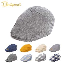Fashion Baby Hat Handsome Cotton Linen Baby Boy Cap Beret Elastic Kids Hat Baby Accessories for 1-2 Years 3 Colors 211023