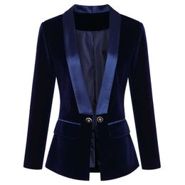 High-end women suit jacket temperament slim solid Colour fall and winter clothes elegant ladies blazer Golden velvet 210527