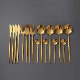 16Pcs/set Gold Cutlery Set 18/10 Stainless Steel Dinner Black Dinnerware Knife Fork Spoon Kitchen Tableware Silverware s 210928