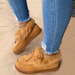 Yeni Moda Kadınlar Kış Pamuk Ayakkabı Peluş Sıcak Kar Botları Bayanlar Rahat Düz Kısa Çizmeler Katı Renk Kürklü Kadın Feetwear