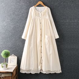 Lamtrip unique Japanese style mori girl embroidery layers lace patchwork loose forest romantic single breasted cotton dress 210306