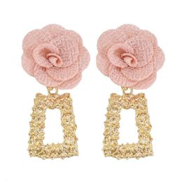 Dangle & Chandelier Romantic Pink Flower Drop Earrings For Women Bohemian Geometric Gold Metal Earring Summer Holiday Party Jewellery Gift Pen