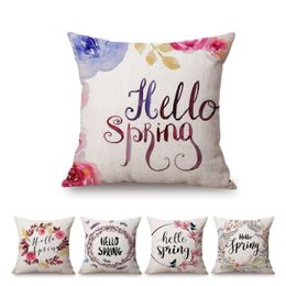 Cushion/Decorative Pillow Nordic Spring Flower Blossom Floral Wreath Decoration Art Sofa Throw Cover Bike Hello Linen Cushion Covers