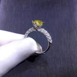 brilliant cut diamond ring UK - Cluster Rings Silver 925 Diamond Test Past Brilliant Cut 1 Ct 6.5*6.5mm South Africa D Color Yellow Moissanite Ring Classic Gemstone