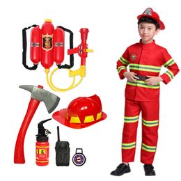 2021 Halloween Cosplay Kids Firefighter Uniform Children Sam Fireman Role Work Clothing Suit Boy Girl Performance Party Costumes Q0910
