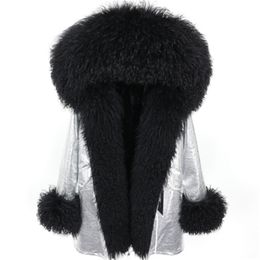 Good feedback women parkas black Mongolia sheep fur trim placket mukla furs brand rabbit fur lining silver long jacket