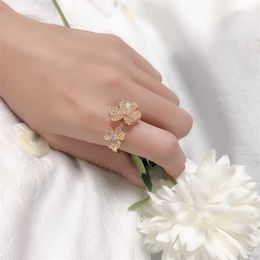 Individual fashion trend Nordic style lady lucky grass flower Dance accessories Free freight ring Celebrities gift 211217