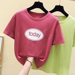 Letter Print T Shirt Women Tops Summer Korean Clothes Womens Tshirt Female Cotton T-Shirt Woman Tee Shirt Femme 210604