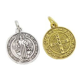 Catholicism Charm Beads St Benedict Patron Medal Cross Charms 20x17mm Antique Silver/Gold Pendants Jewellery Findings & Components T1649 100pcs/lot