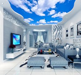 Blue Sky White Cloud Wallpaper Mural Living Room Bedroom Roof Ceiling 3d Wallpaper Ceiling Large Starry fast ship