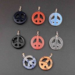 12pcs/lot Mix Color Rhodonite Stone Peace Sign Christmas 22MM Jewelry Pendants DIY Finding For Bracelet Necklace Charms