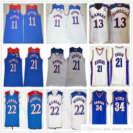 NCAA Kansas Jayhawks College Joel #21 Embiid Jersey Josh 11 Jackson Andrew 22 Wiggins Paul 34 Pierce Wilt 13 Chamberlain Basketball Jerseys custom XS-6XL