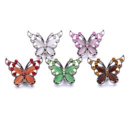 Wholesale Gold Plated Rhinestone Butterfly Ginger Snap Button Clasps Jewelry Findings Zircon Charms 18MM Metal Snaps Buttons factory supplier