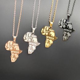 Fashion Hip Hop Stainless Steel Necklace Africa Map Animal Pattern Pendant for Women Men 4 Color Long Chain Jewelry Wholesale