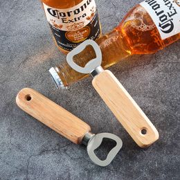 Stainless Steel Wood Handle Beer Bottle Opener Corkscrew Kitchen Bar Multi-function Ring Gadget Tools