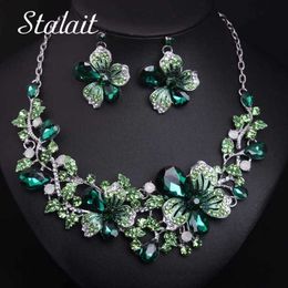 7 Colors Multi-color Flower Short Necklace Earrings Jewelry Sets Colorful Crystal Plum Blossom Bridal Wedding Jewelry Sets H1022