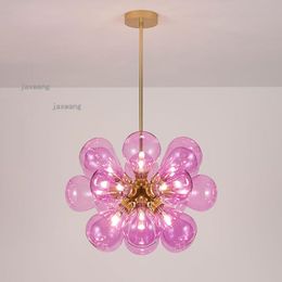 Chandeliers Nordic Stained Glass LED Chandelier Light Luxury Modern Living Room Indoor Lighting Restaurant Hanging Lamp Kitchen Fixtures