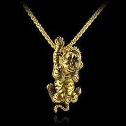 Pendant Necklaces Gothic Tiger Necklace 3D Gold Colour Charm Design Animal Jewellery For Men Lovers Accessories