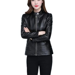 Faux Leather Coat Women Short Slim Black 6XL Plus Size PU Tops Korean Leisure Fashion Office Lady Chic Jacket LR663 210531