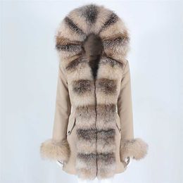 OFTBUY Waterproof Winter Jacket Women Real Fur Coat Natural Real Raccoon Fur Hooded Long Parkas Outerwear Detachable 211007