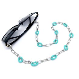 Chic Blue Acrylic silver Colour chain necklace Fashion Women straps sunglasses Chain accessories