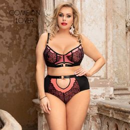 Sexy Set Comeonlover Sexy Lace Bra Panties Set Stitching Mesh Underwear Langerie Steel Ring Women Embroidery Lingerie Feminina RI80886 L2304