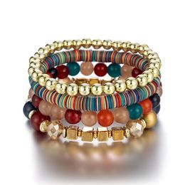 Beaded, Strands Ladies Fashion Bohemian Bracelet Stone Bead Set Elastic Beaded Colourful Gemstone Hand Jewellery