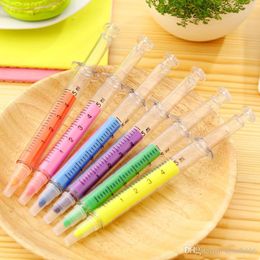 250pcs 6 Colors Novelty Nurse Needle Syringe Shaped Highlighter Markers Marker Pen Pens Stationery School Supplies