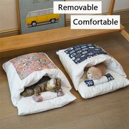 Kawaii Removable Cats Bed House Home Supplies Products for Adult Large Pet Dog Cat's Cave Comfortable Food Cute 211111