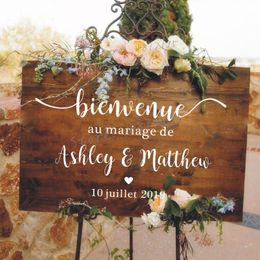 French Style Wedding Mirror Vinyl Decal Custom Names Wall Sticker Welcome Sign Murals Romantic Mariage