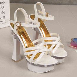 White Sandals Big Size 34-43 14cm High Heel Stiletto Platform Sandals Fashion Women Shoes Summer 220309