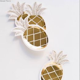 birthday decoration sets Australia - Disposable Dinnerware 8Pcs Tableware Set Paper Plate Gold Stamp Pineapple For Wedding Birthday Decoration Party Supplies