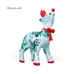 Outdoor Christmas Inflatables Cute White Reindeer Balloon 5m Height Full Printing Cartoon Animal Model For Xmas And New Year Decoration