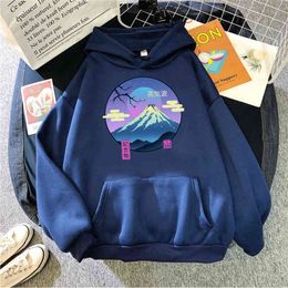 Vaporwave Mount Fuji Memorial Ukiyo E Print Sweatshirts Man Oversize Casual Pocket Hooded Streetwear Mens Vintage Fashion Hoody H1227