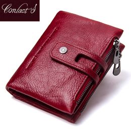 Contacts Genuine Leather Short Wallet Fashion Women Zipper mini Rfid Coin Purse Mini for women women portfel