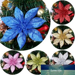 Glitter Artificial Flowers Christmas Decorations for Home Party Gold Pink Xmas Tree Toppers Ornaments Decor