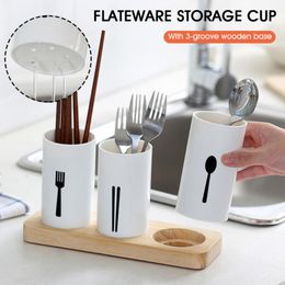 Kitchen Storage & Organization Cutlery Utensil Holder 3 In 1 Knife Block PP Flatware Drainer Box Spoon Fork Organizer Rack
