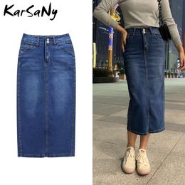 KarSaNy Denim Skirt Long Straight Skirts Womens Summer Blue Vintage Skirt Jeans Women Denim Long Skirts For Women Summer 210309