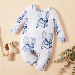 Spring and Autumn Baby Elephant Allover Jumpsuits for Unisex Clothes 210528