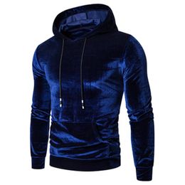 Mens Velvet Hoodies Fashion Trend Solid Colors Long Sleeve Drawstring Hooded Sweatshirts Male Spring New Casual Loose With Pocket Hoodies