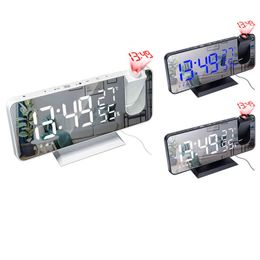 LED Projection Alarm Clock Digital Date Snooze Mirror Function Backlight Calendar Home Decor USB Charger Table Clock 211112