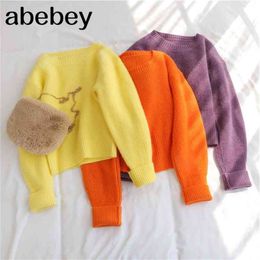 Korean Short knitted Sweater Women Pullover Autumn Winter loose Outer Wear Student Base Thick Lazy female Top Pullovers 210922