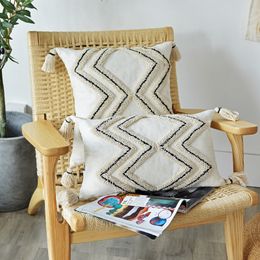 Geometric cushion cover 45x45cm/30x50cm pillow cover Netural Boho Style Tassles for Home decoration Netural Living Room Bedroom 210315