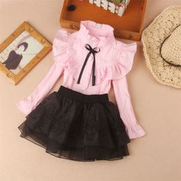 New Spring Fall Cotton Blouse for Big Girls Solid Color Clothes Children Long Sleeve School Girl Shirt Kids Tops 2-16 Y 210306