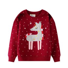 Jumping Metres Girls Stars Sweatshirts for Autumn Winter Animal Applique Cute Cotton Children's Clothing Top Kids Shirts 210529