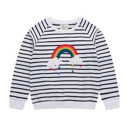 Jumping Meters autumn sweatshirts baby girls brand clothes stripe rainbow applique toddler girl outfits 210529