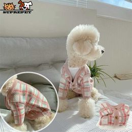 SUPREPET Sweet Plaid Dog Costume Pink Winter Dog Clothes for Small Dogs Warm Coat Puppy Accessories Pets Sweater Chihuahua Cute 211013