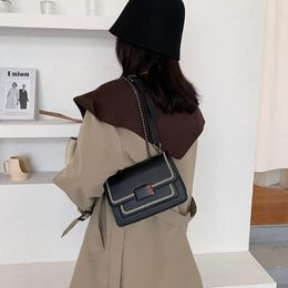 Simple design contrast color cross bag high quality PU leather women's small square bag handbag chain Shoulder Messenger Bag