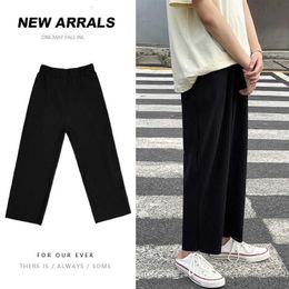 Pleated Pants Men Fashion Casual Stretch Waist Straight Trousers Man Streetwear Hip Hop Loose Wide Leg Pants Mens M-5XL P0811