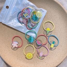 7 Pcs New Fashion Sweet Girl Ponytail Hair Accessories Children's Simple Cute Transparent Fruit Flower Rubber Band Hair Rope